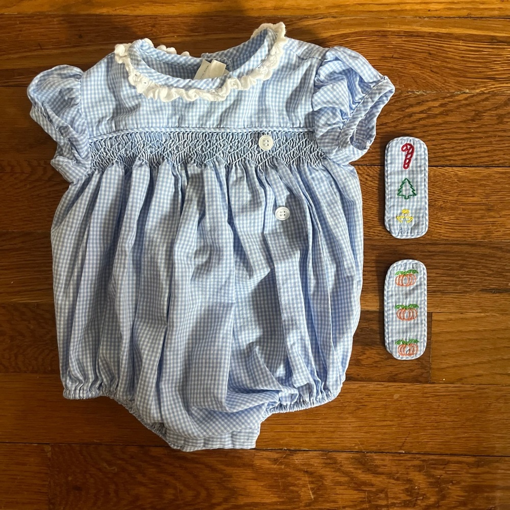 Grace and James Kids- baby girl gingham bubble with set of interchangeable tabs